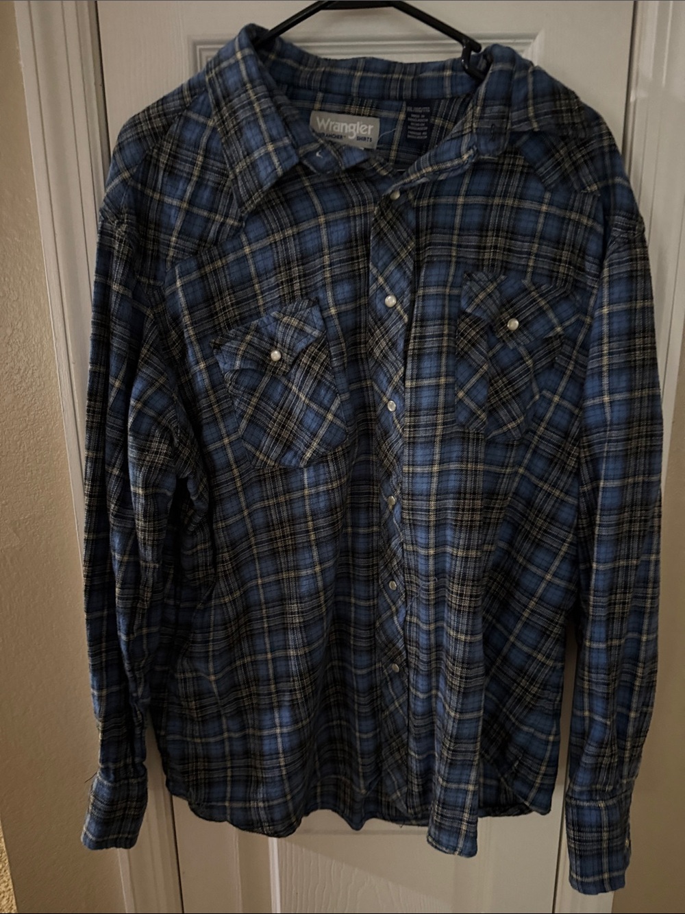 Wrangler Blue and Black Plaid Snap- Down Shirt